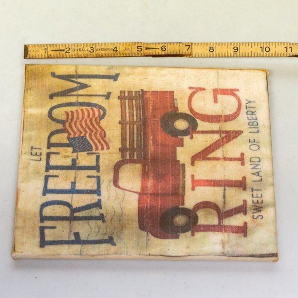 Rustic Beeswax Dipped Canvas Sign LET FREEDOM RING USA America 4th of July Decor - Picture 4 of 4